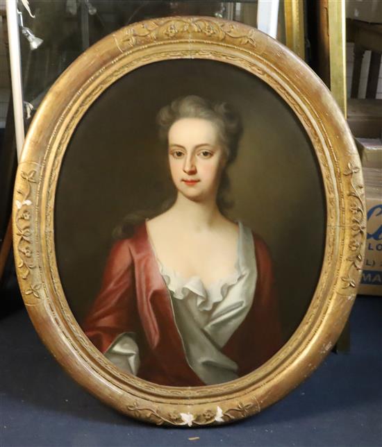 Follower of Godfrey Kneller (1646-1723) Portrait of Mary, daughter of Thomas Rowe of Endellion, County Cornwall 30 x 25in.